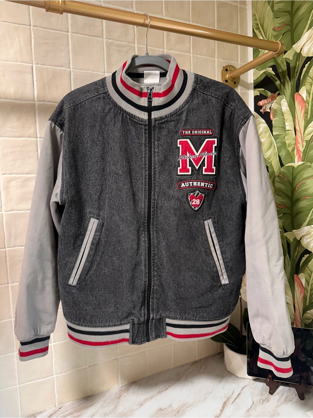 Vintage Disney Store Mickey Mouse denim varsity jacket- S